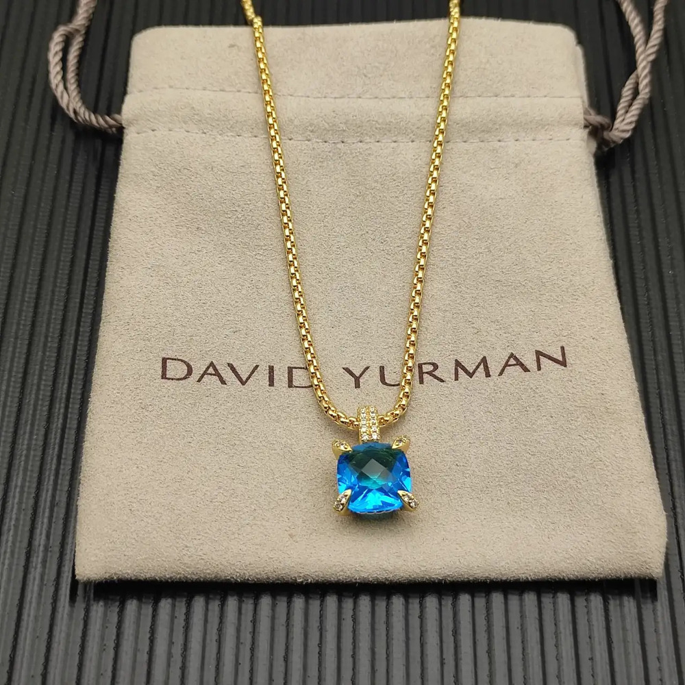 David Yurman Gold Four-Prong Blue Diamond Necklace